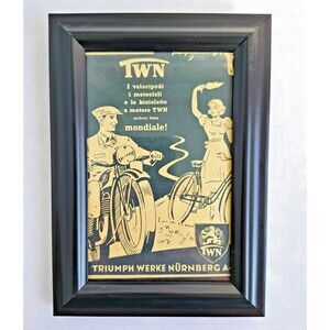 Vintage 1920s TWN Triumph Werke Nurnberg Germany Motorcycle Ad Contemp Frame 5x7
